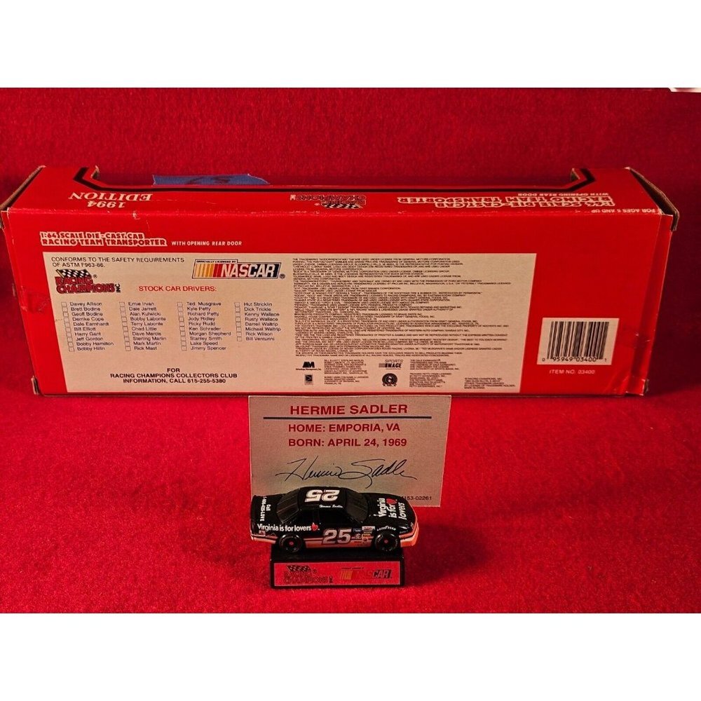 HERMIE SADLER NASCAR TRANSPORTER BUNDLE w/MATCHING STOCKCAR & PLAYER CARD - NIB - Picture 5 of 5